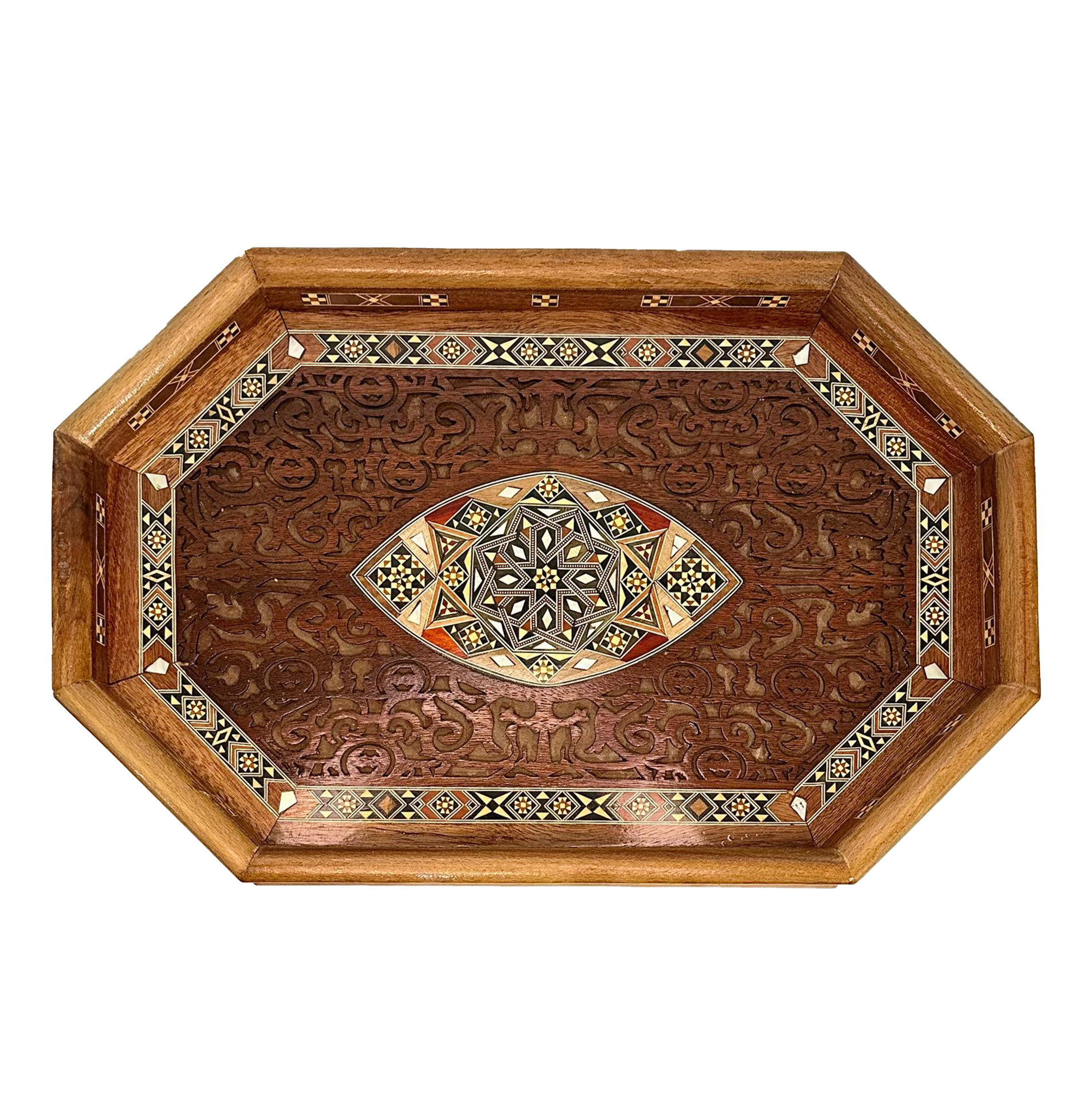 Plateau mosaïque de Damas artisanal en bois et nacre 42*38cm